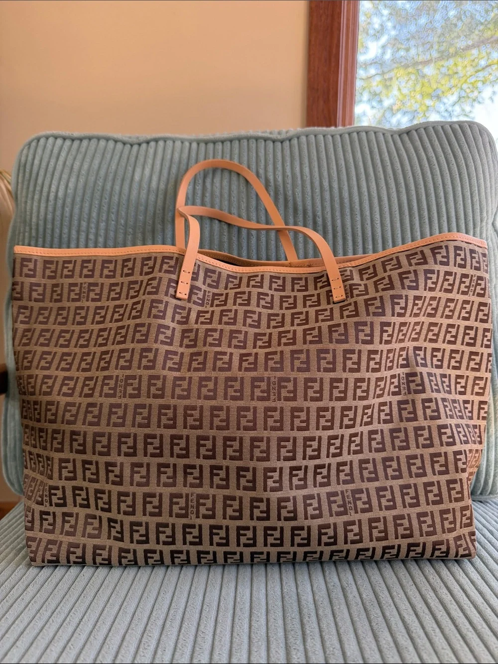 Fendi Brown FF Logo Tote with Inside Pouch